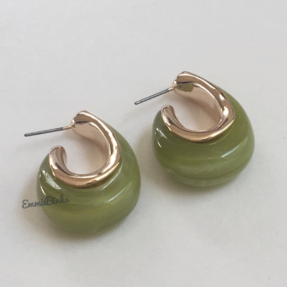 New Anthropologie Metal & Resin Tear Drop Hoop Earrings - Picture 5 of 16
